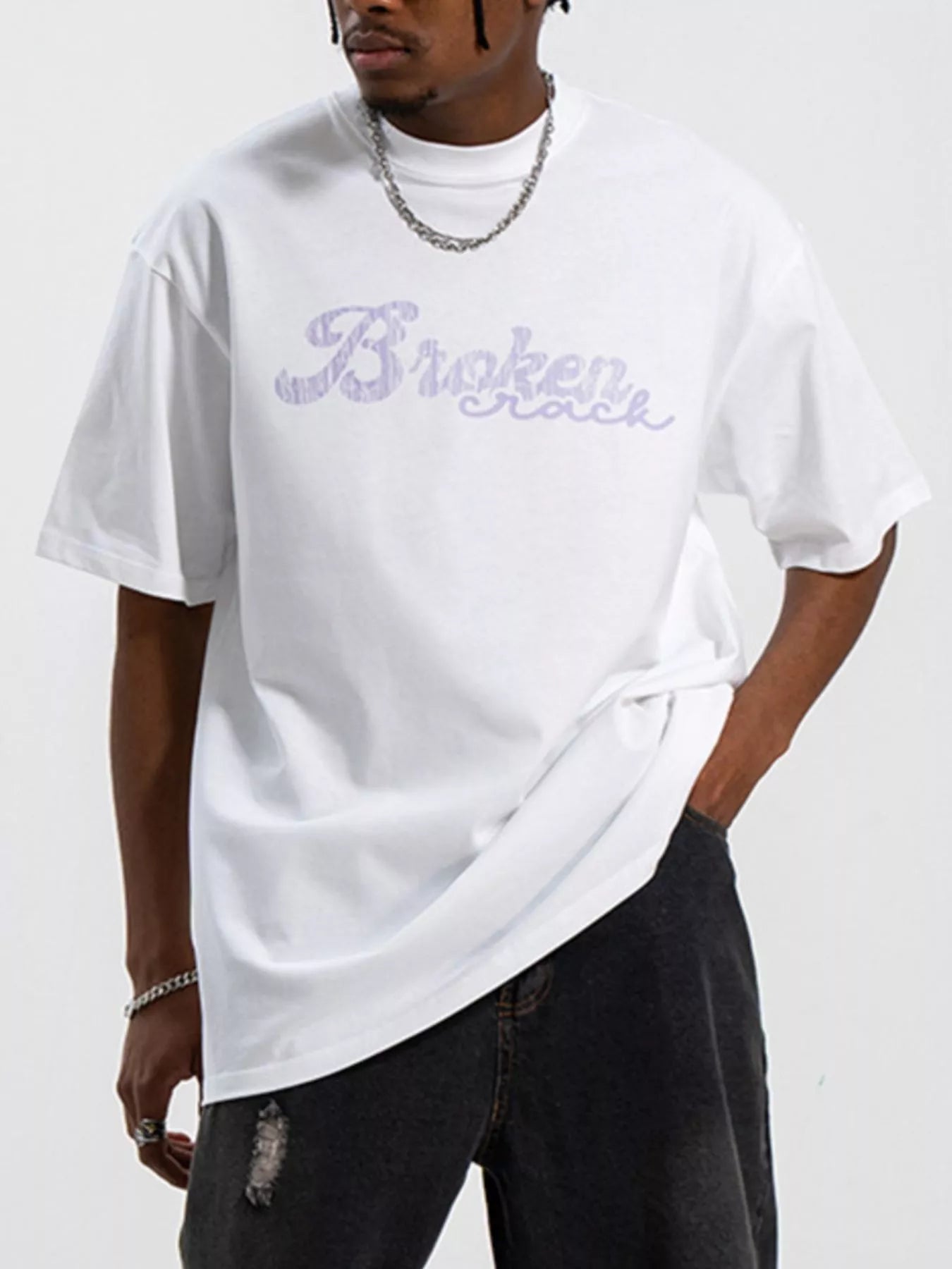 Men's Graphic Round Neck Oversized T-Shirt White