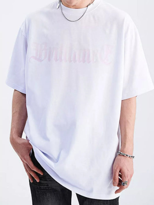 Men's Letter Round Neck Half Sleeve T-Shirt White