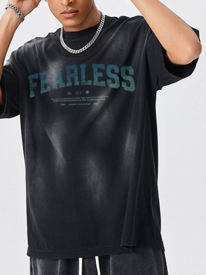 Men' s Fearless Round Neck Wash T-Shirt Black
