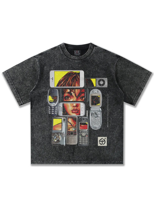 Men's Vintage Wash Graphic Short Sleeve T-Shirt Dark Gray