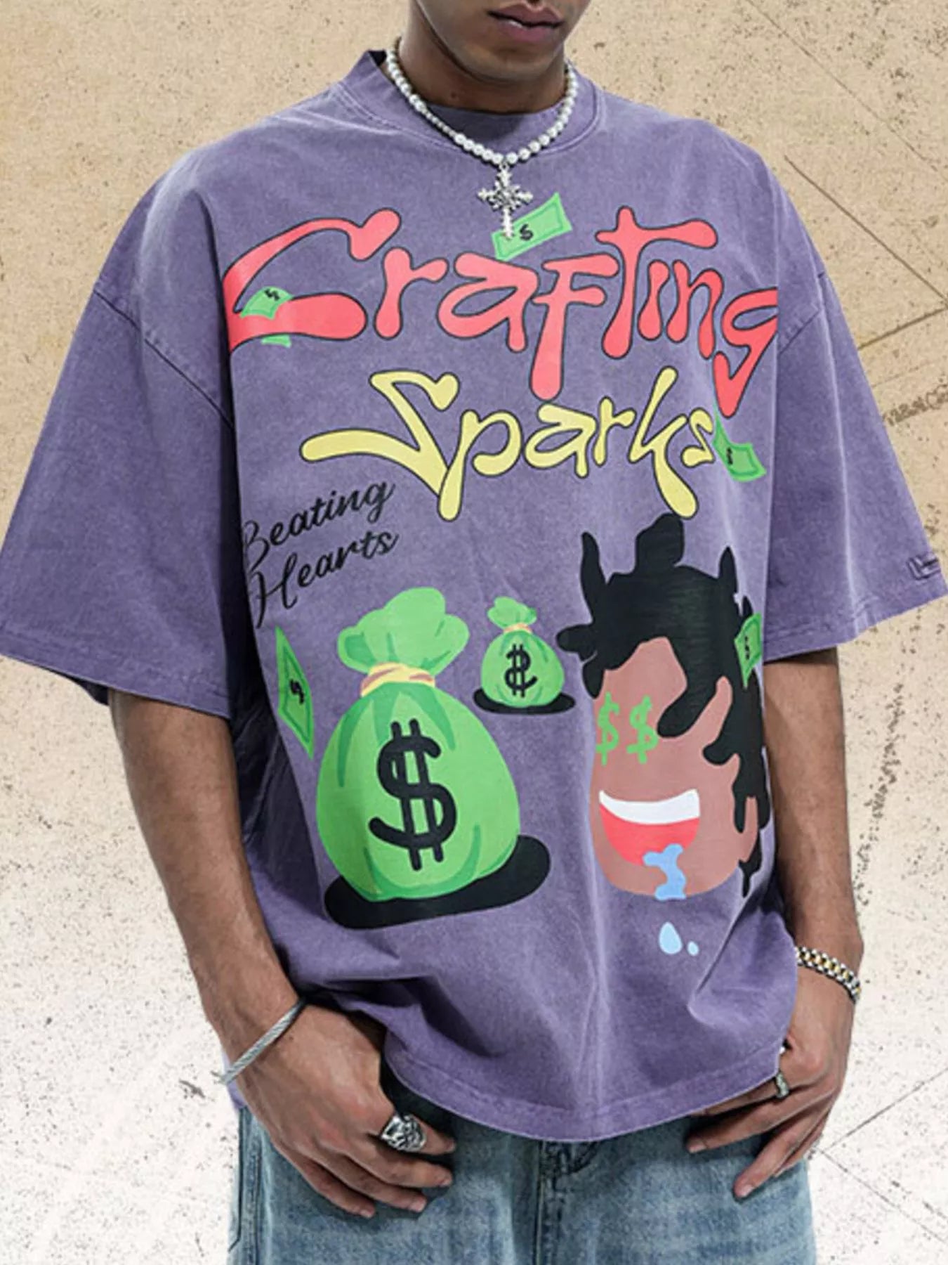 Men's Graphic Vintage Washed T-Shirt Purple
