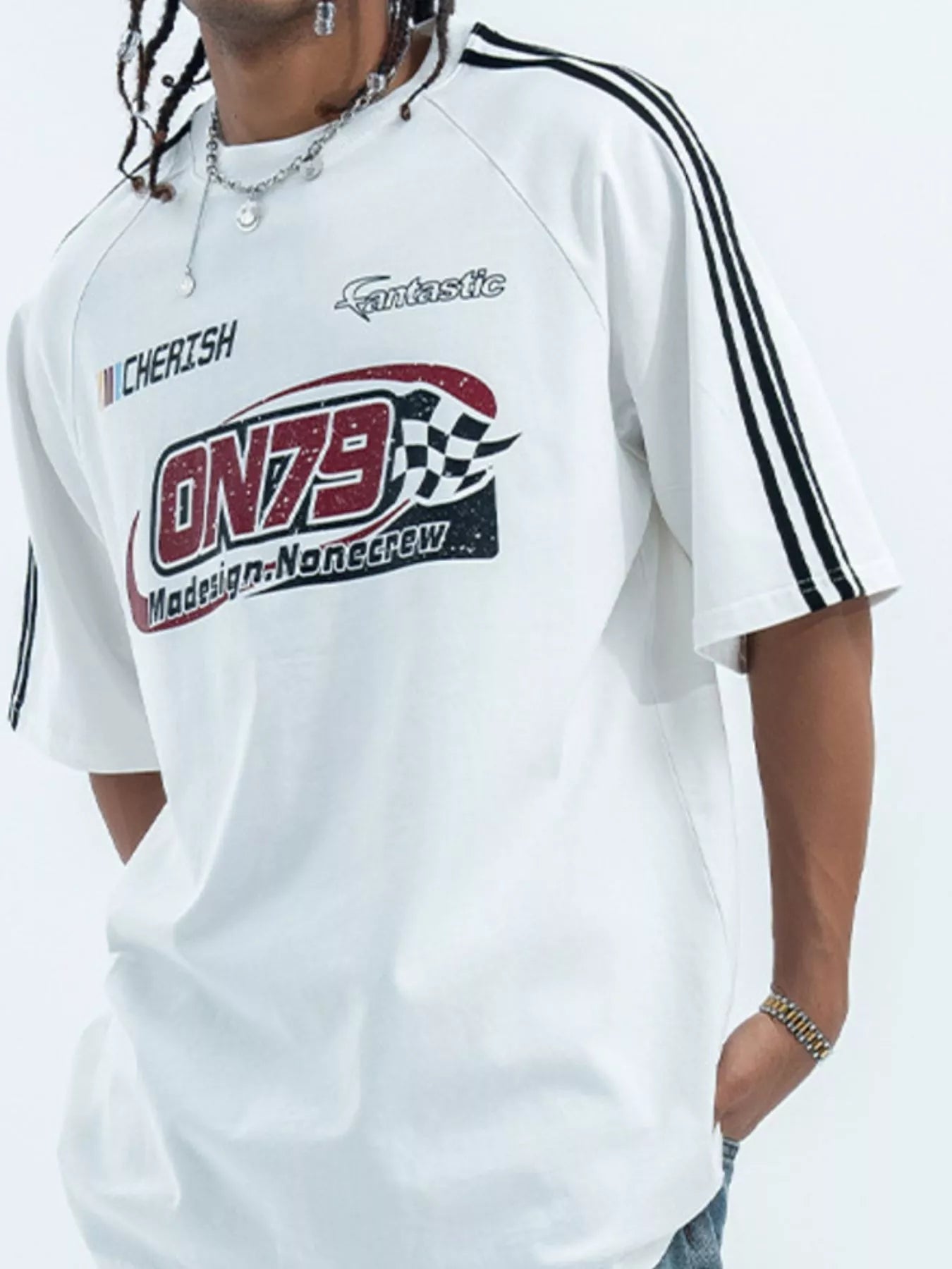 Men's Graphic Round Neck Oversized T-Shirt White