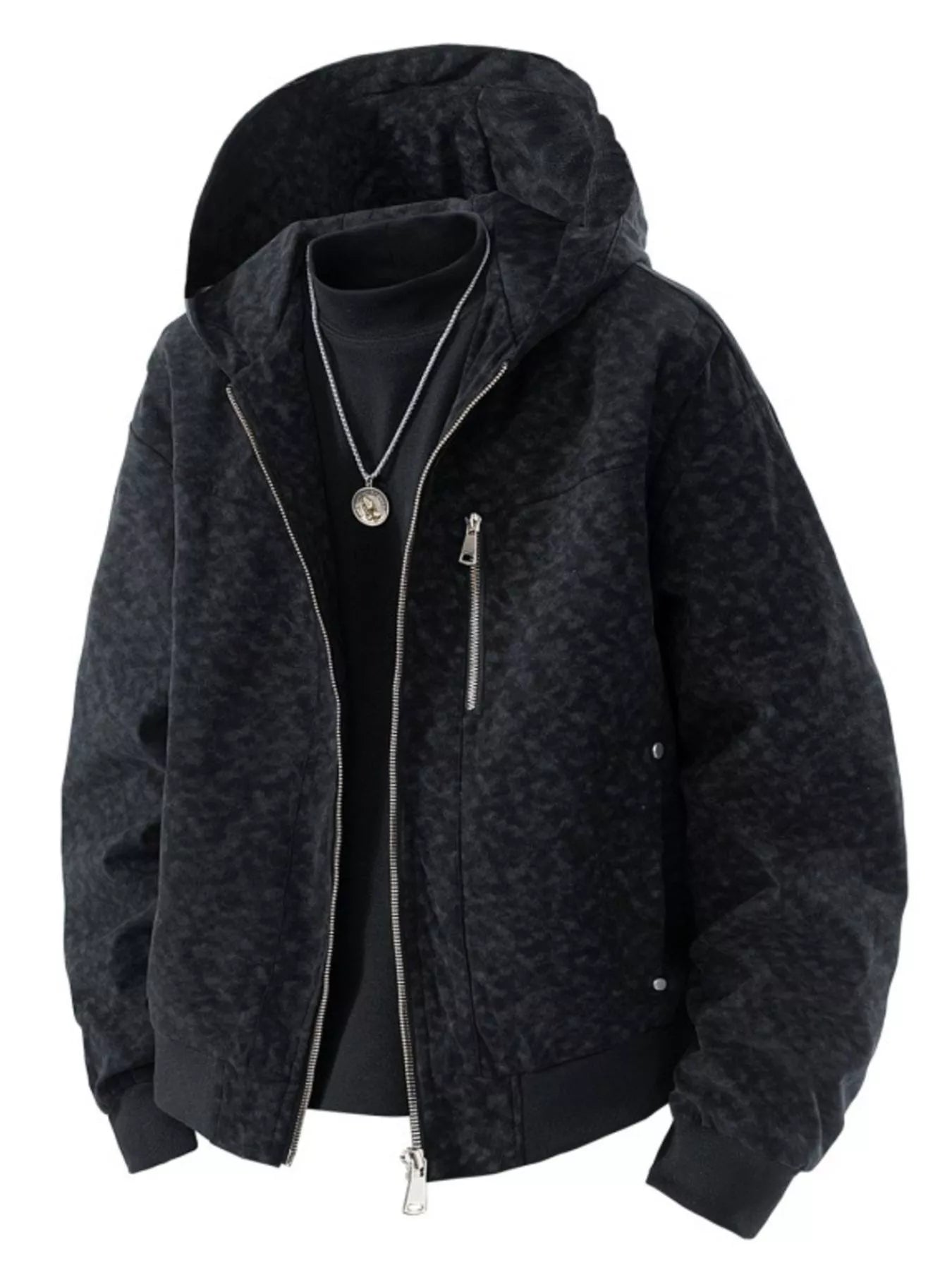 Men's Zip Up Hooded Bomber Jacket Black