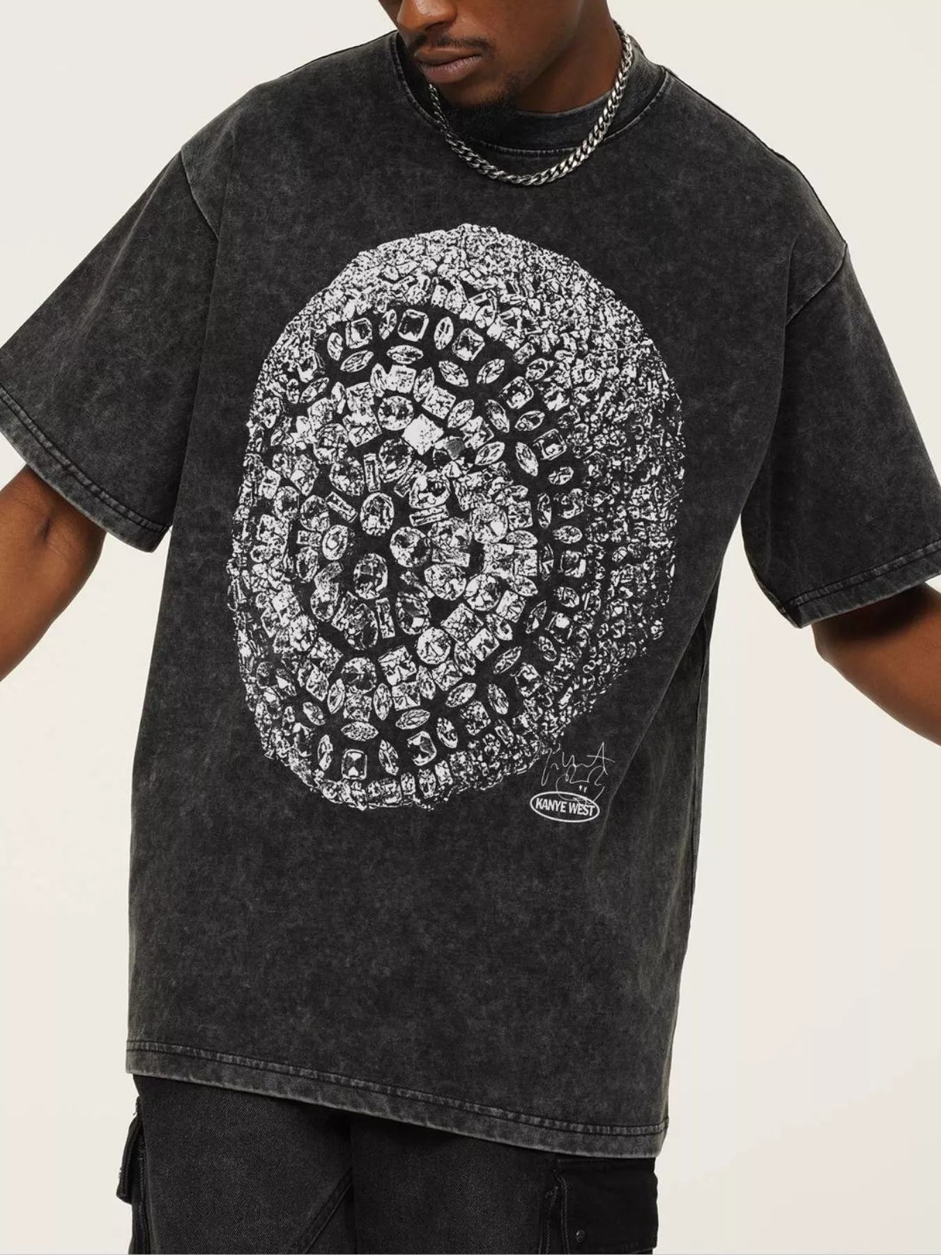 Men's Graphic Round Neck Short Sleeve T-Shirt Dark Gray