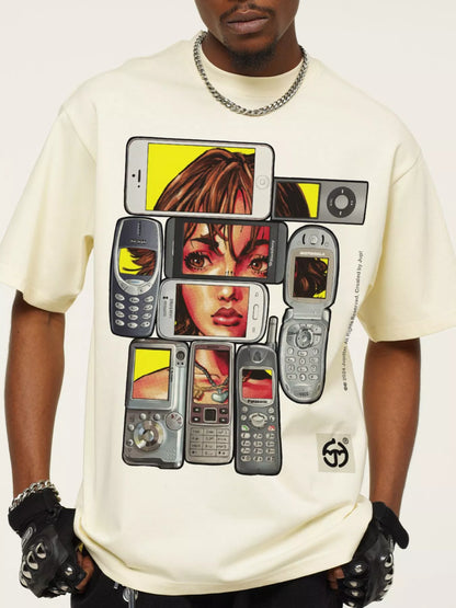 Men's Vintage Wash Graphic Short Sleeve T-Shirt Cream