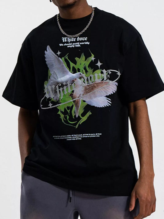 Men's Dove Graphic Oversized T-Shirt Black