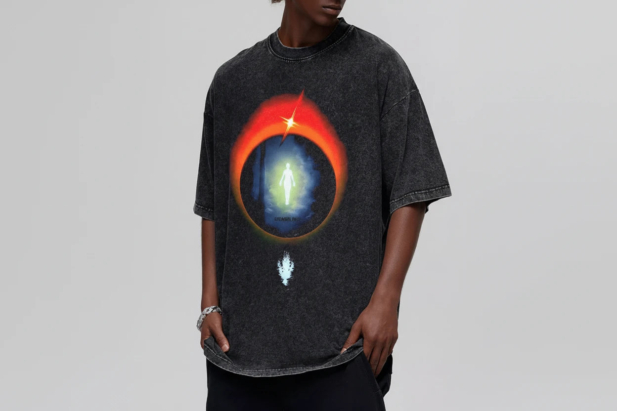 Men's Vintage Wash Graphic Oversized T-Shirt Dark Gray