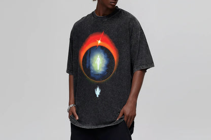 Men's Vintage Wash Graphic Oversized T-Shirt Dark Gray