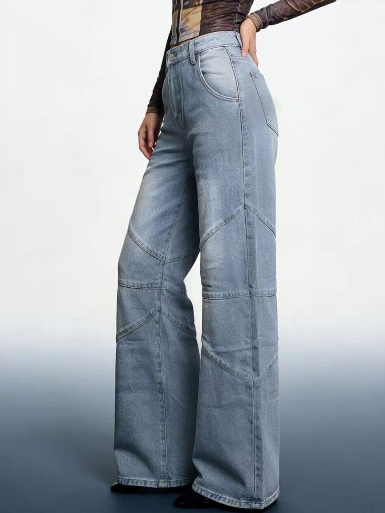 Vintage Wash Wide Leg Jeans Light Blue