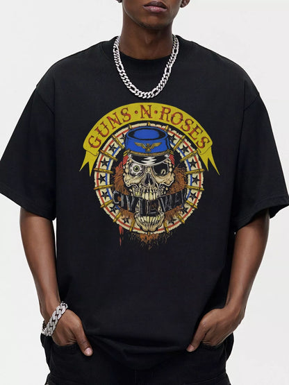 Men's Graphic Round Neck Oversized T-Shirt Black