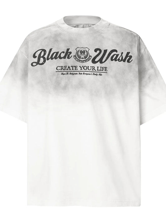 Men's Gradient Letter Round Neck T-Shirt White