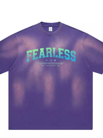 Men' s Fearless Round Neck Wash T-Shirt Purple
