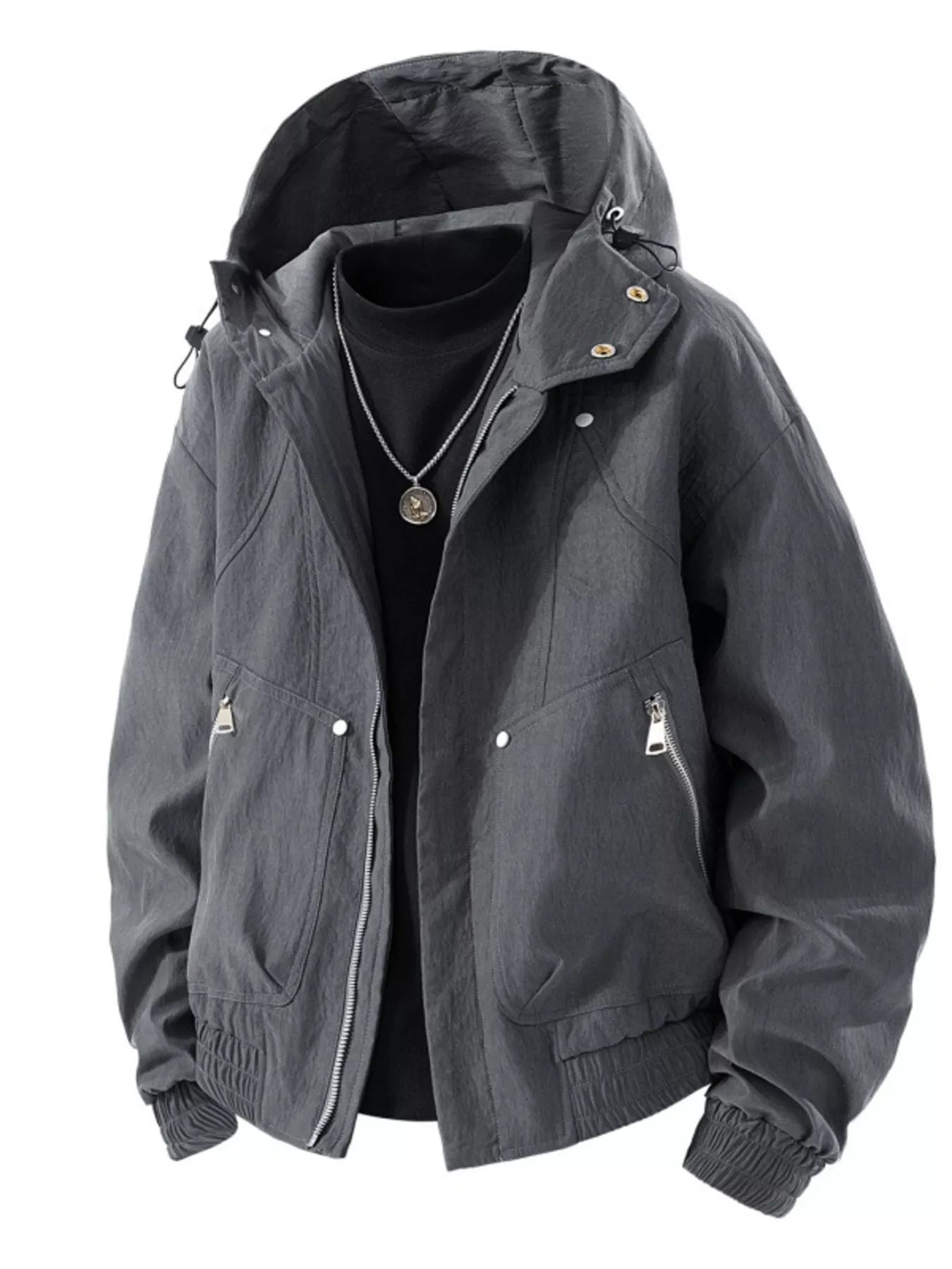 Men's Casual Hooded Lightweight Windbreaker Jacket Grey