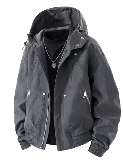 Men's Casual Hooded Lightweight Windbreaker Jacket Grey