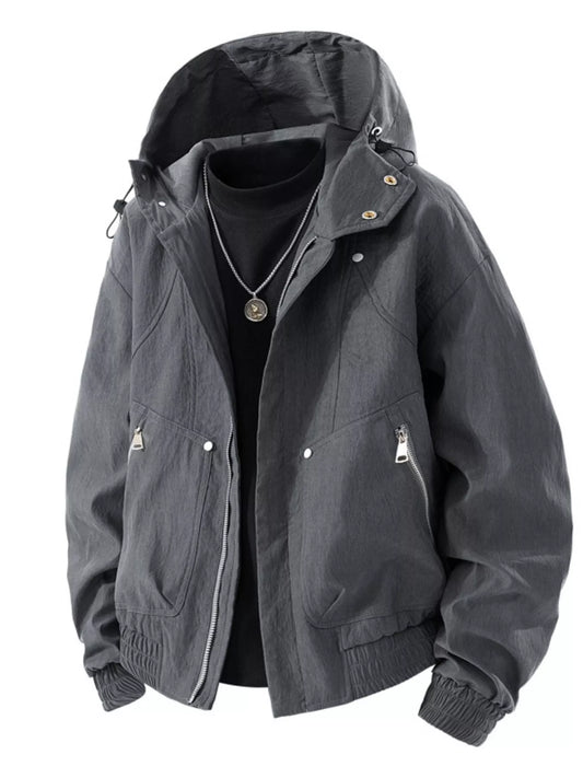 Men's Casual Hooded Lightweight Windbreaker Jacket Grey