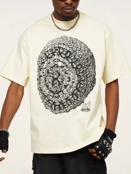Men's Graphic Round Neck Short Sleeve T-Shirt Pastel Yellow