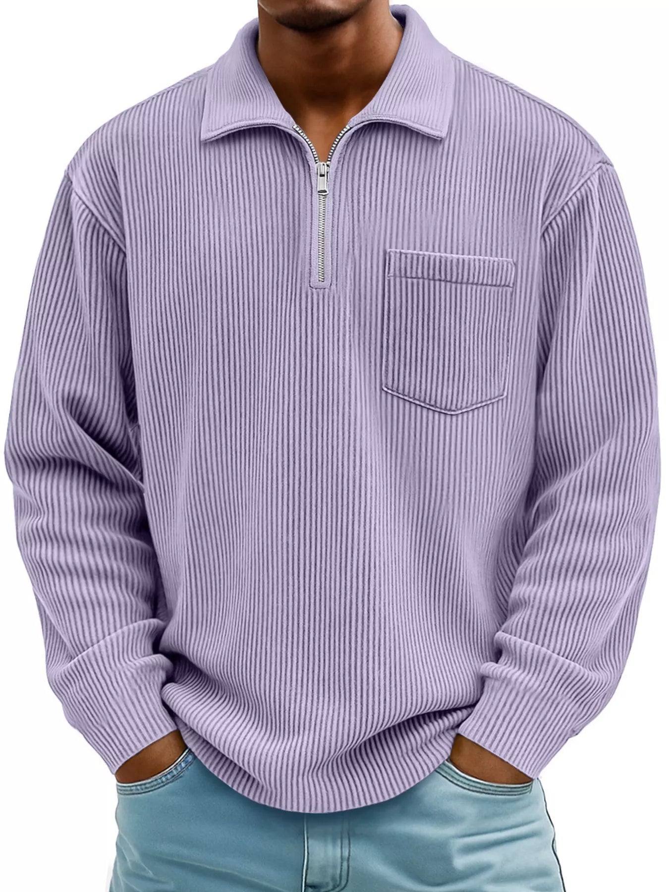 Men's Full Size Corduroy Half Zip Casual Top Plus Size Lavender