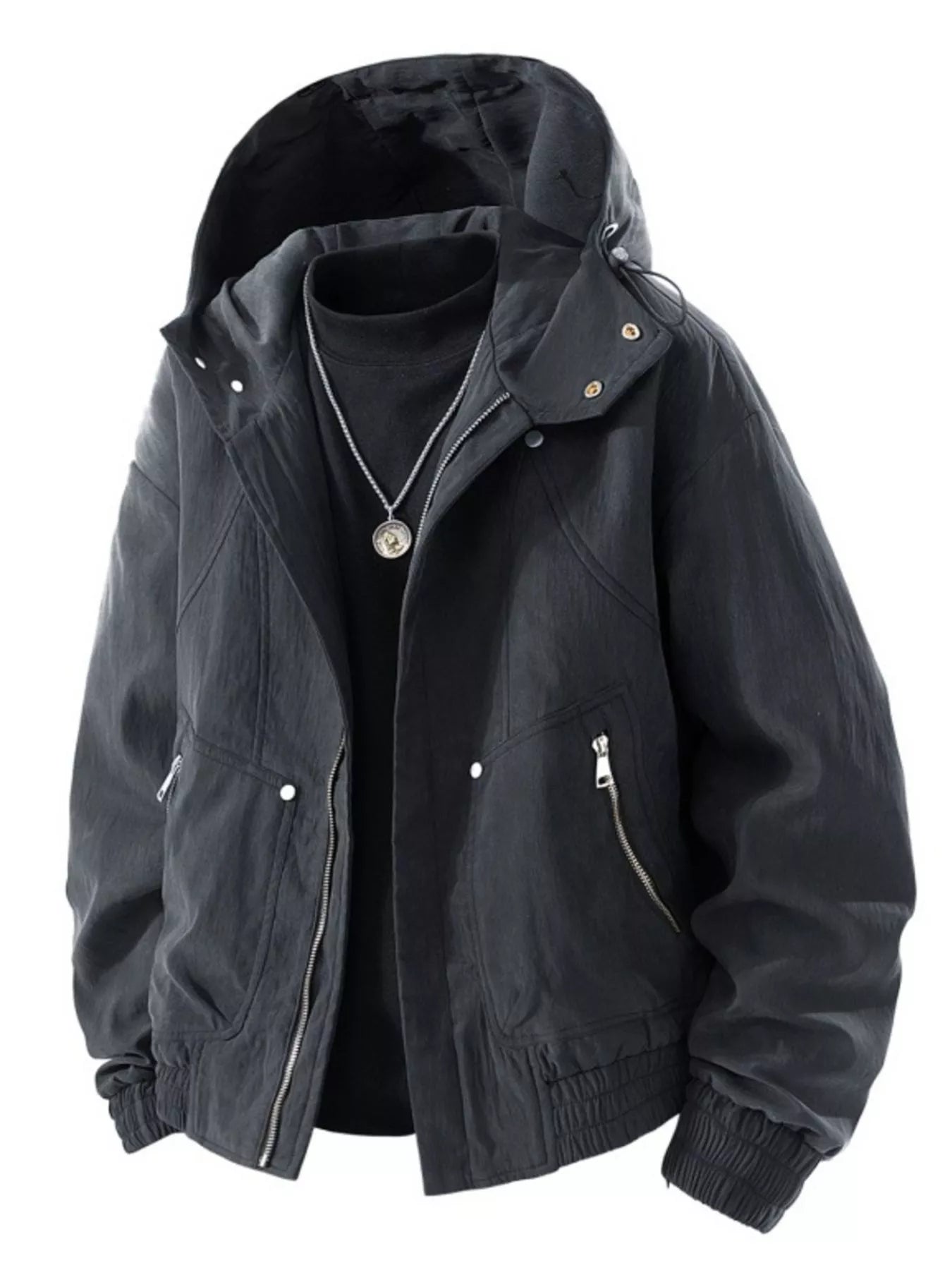 Men's Casual Hooded Lightweight Windbreaker Jacket Black