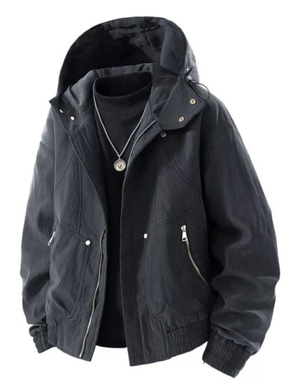 Men's Casual Hooded Lightweight Windbreaker Jacket Black