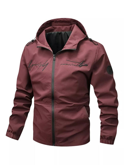 Men's Lightweight Hooded Windbreaker Jacket Burgundy