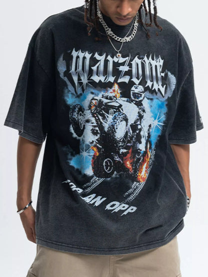 Men's Graphic Round Neck Half Sleeve T-Shirt Wash Black