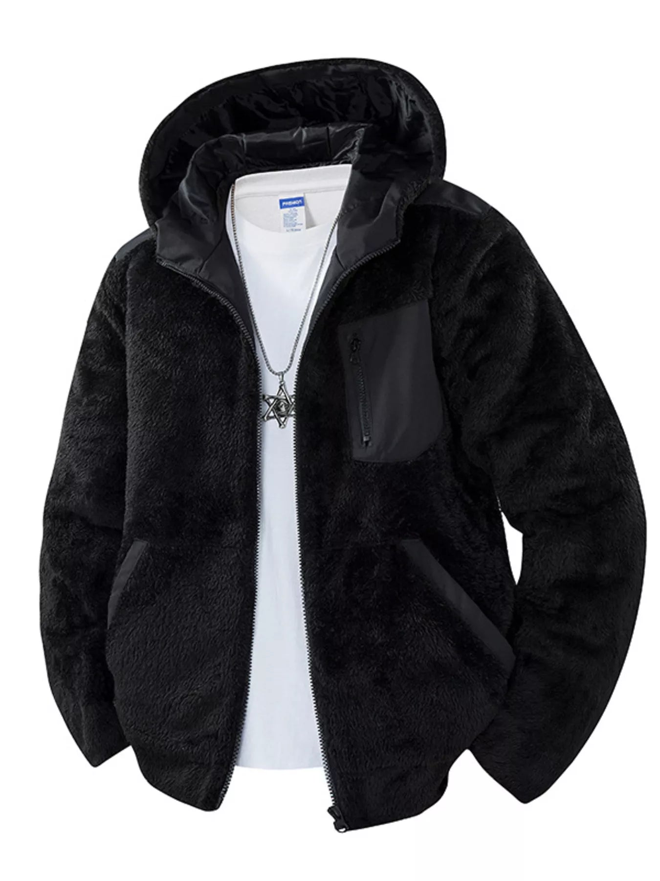 Men's Zip Up Fleece Hooded Jacket Black