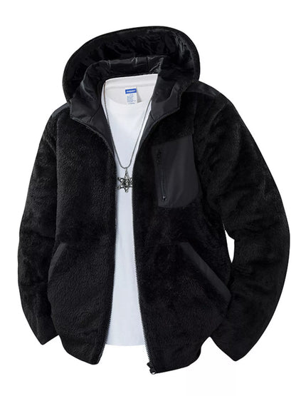 Men's Zip Up Fleece Hooded Jacket Black