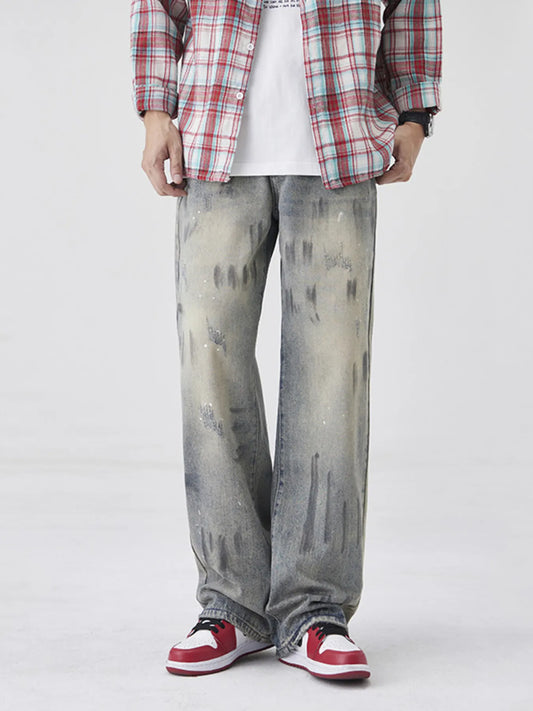 Men's Wash Wide-Leg Jeans Gray Blue