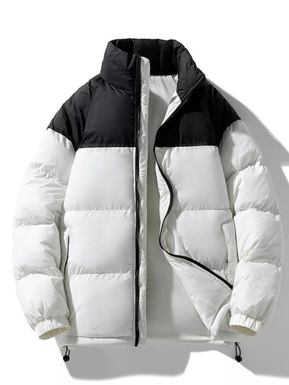 Men's Full Size Padded Zip Up Puffer Jacket Plus Size Beige White