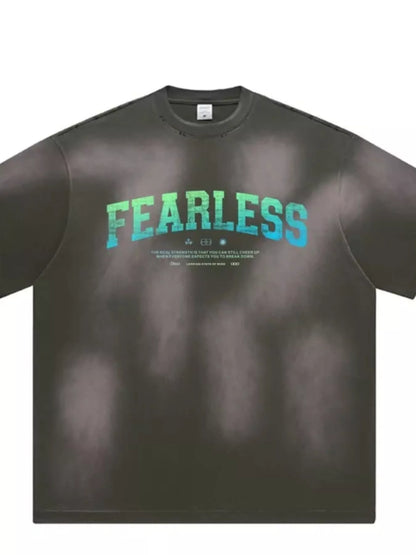 Men' s Fearless Round Neck Wash T-Shirt Dark Gray