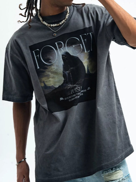 Men's Vintage Wash Graphic Oversized T-Shirt Gray