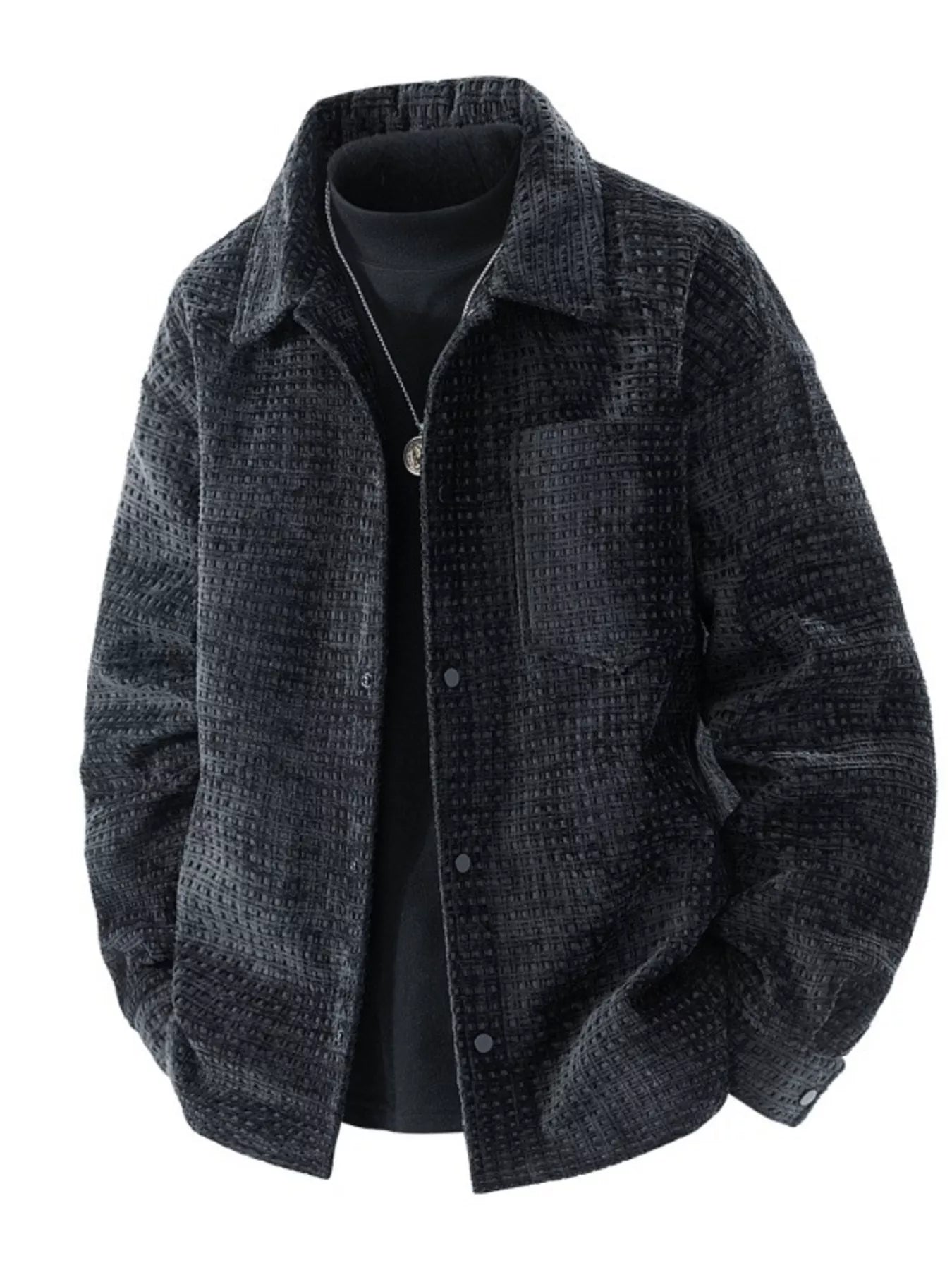 Men's Textured Snap Down Shacket Black