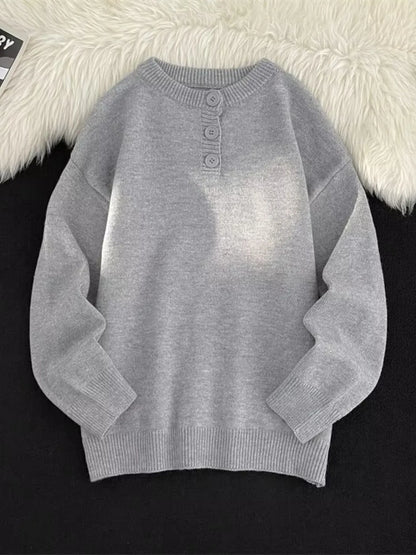 Men's Button Detail Long Sleeve Sweater Light Gray