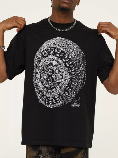 Men's Graphic Round Neck Short Sleeve T-Shirt Black