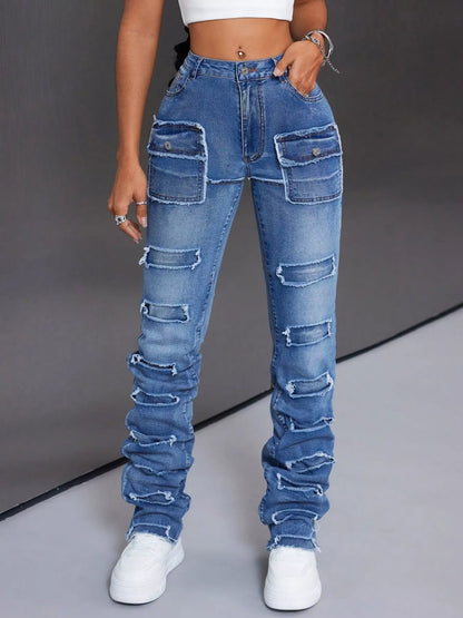 Women’s Distressed Slim Fit Jeans Blue