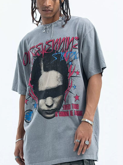 Men's Vintage Graphic Oversized T-Shirt Grey