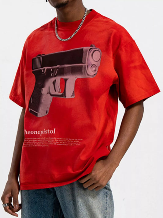 Men's Graphic Round Neck Oversized T-Shirt Red