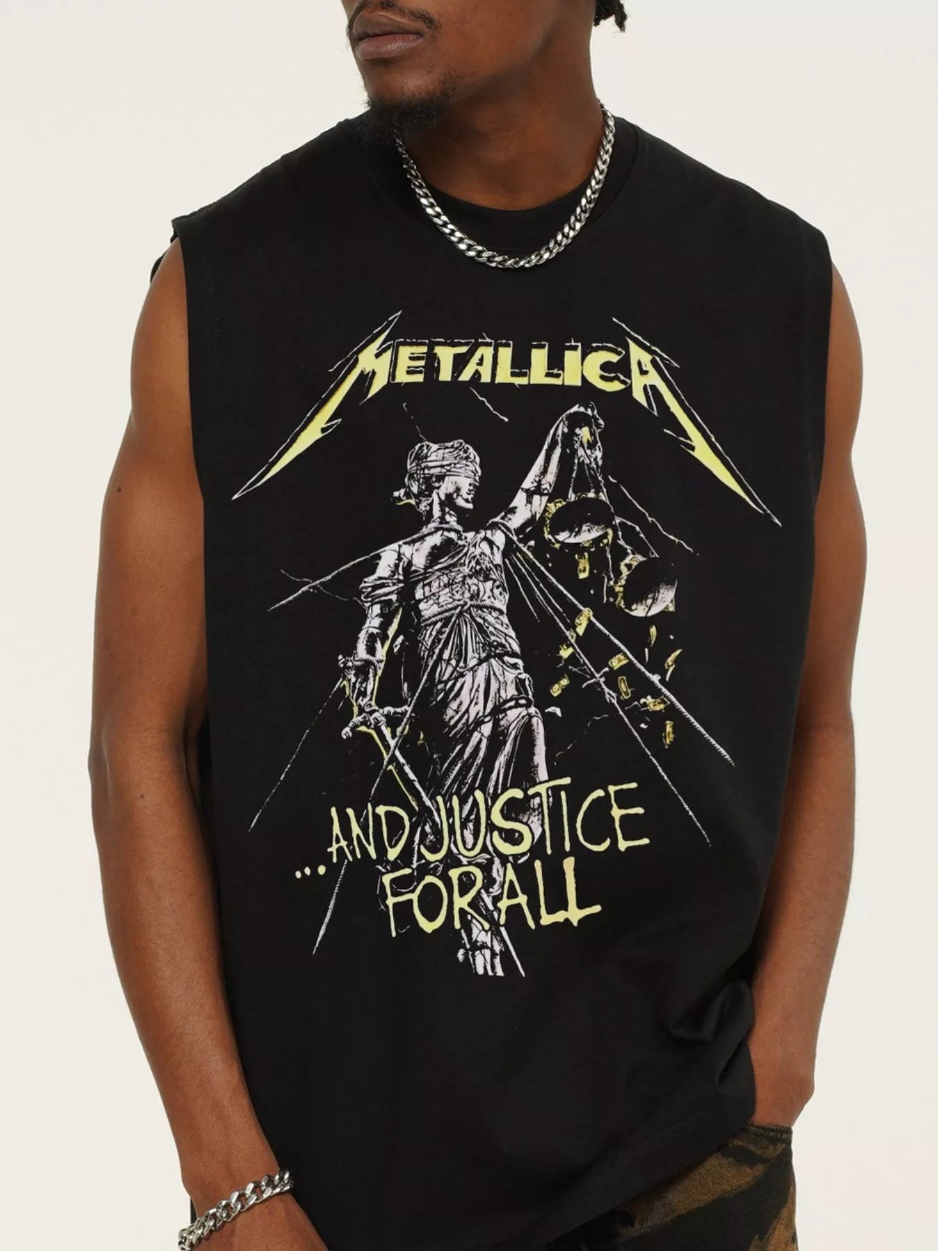 Men's Graphic Round Neck Tank Top Black