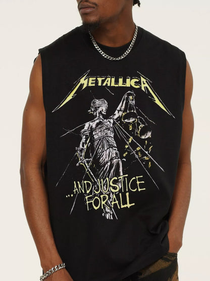 Men's Graphic Round Neck Tank Top Black