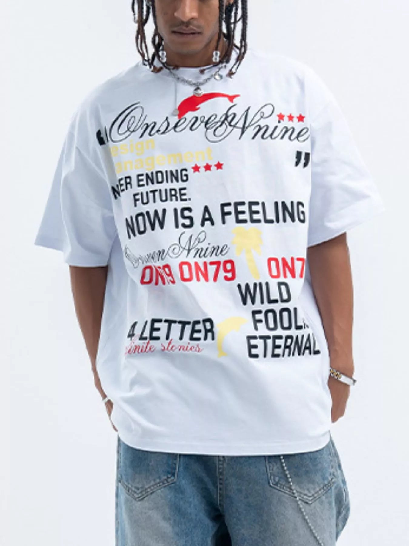 Men's Letter Round Neck Short Sleeve T-Shirt White