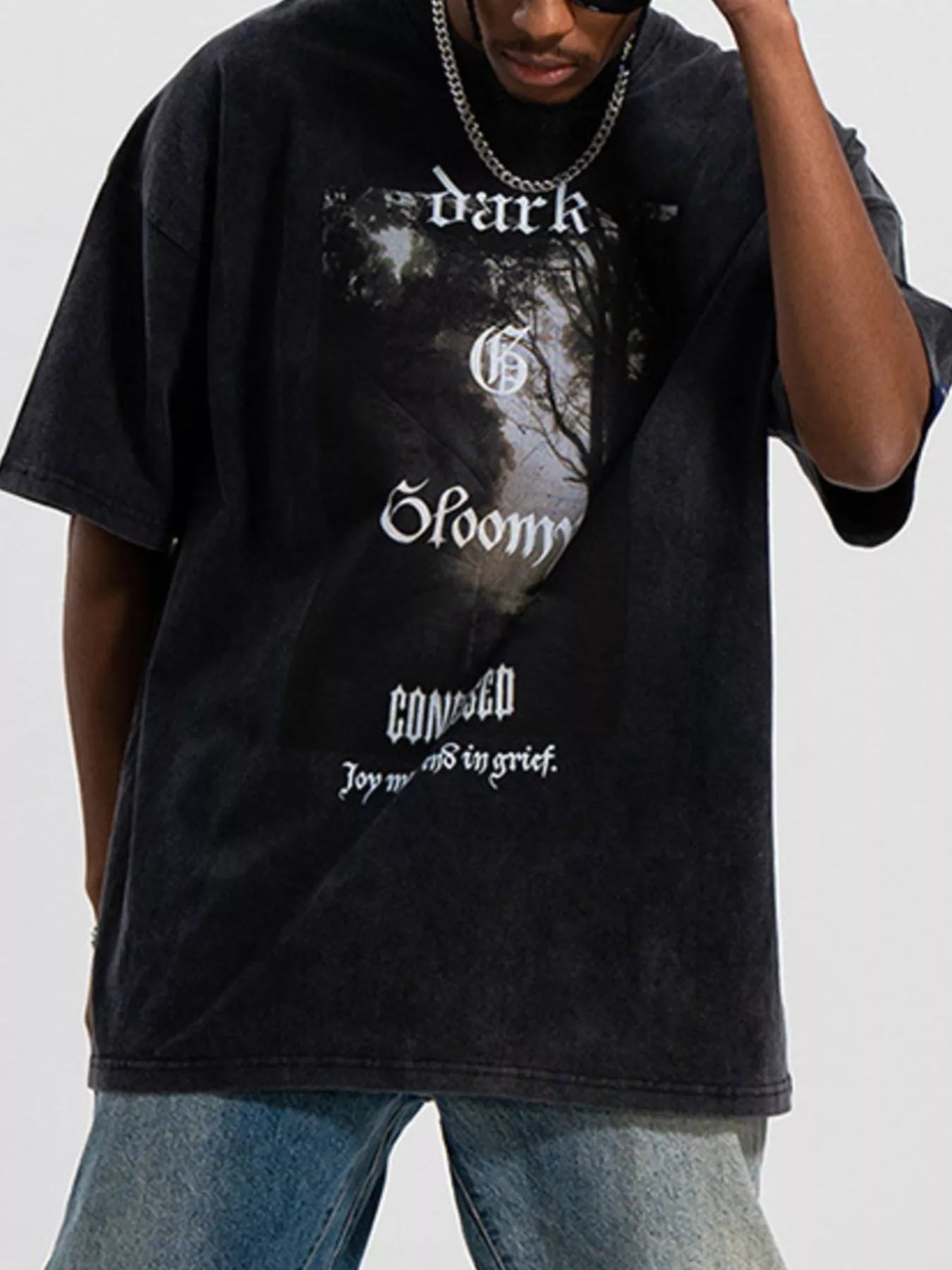 Men's Graphic Oversized Washed T-Shirt Wash Water Black