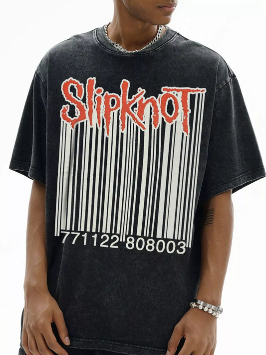 Men's Slipknot Barcode Graphic Vintage Wash T-Shirt Dark Gray