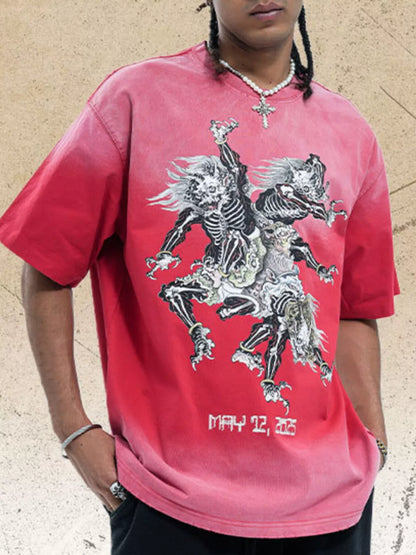 Men's Vintage Graphic Oversized T-Shirt Red