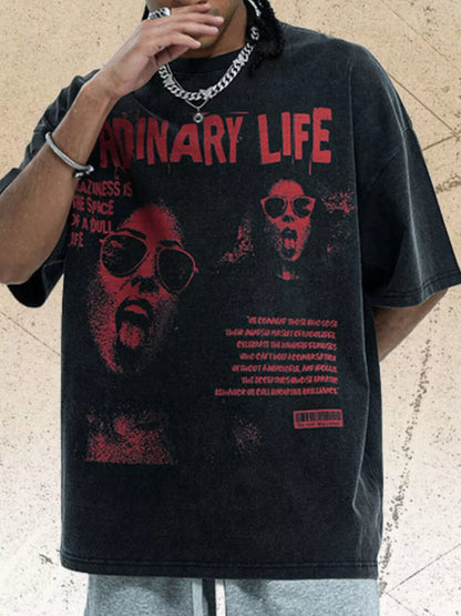 Men's Vintage Graphic Print Oversized T-Shirt Black