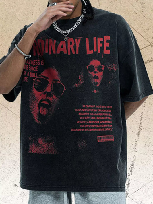 Men's Vintage Graphic Print Oversized T-Shirt Black