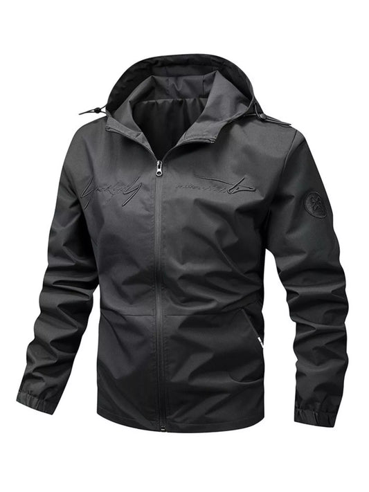Men's Lightweight Hooded Windbreaker Jacket Black