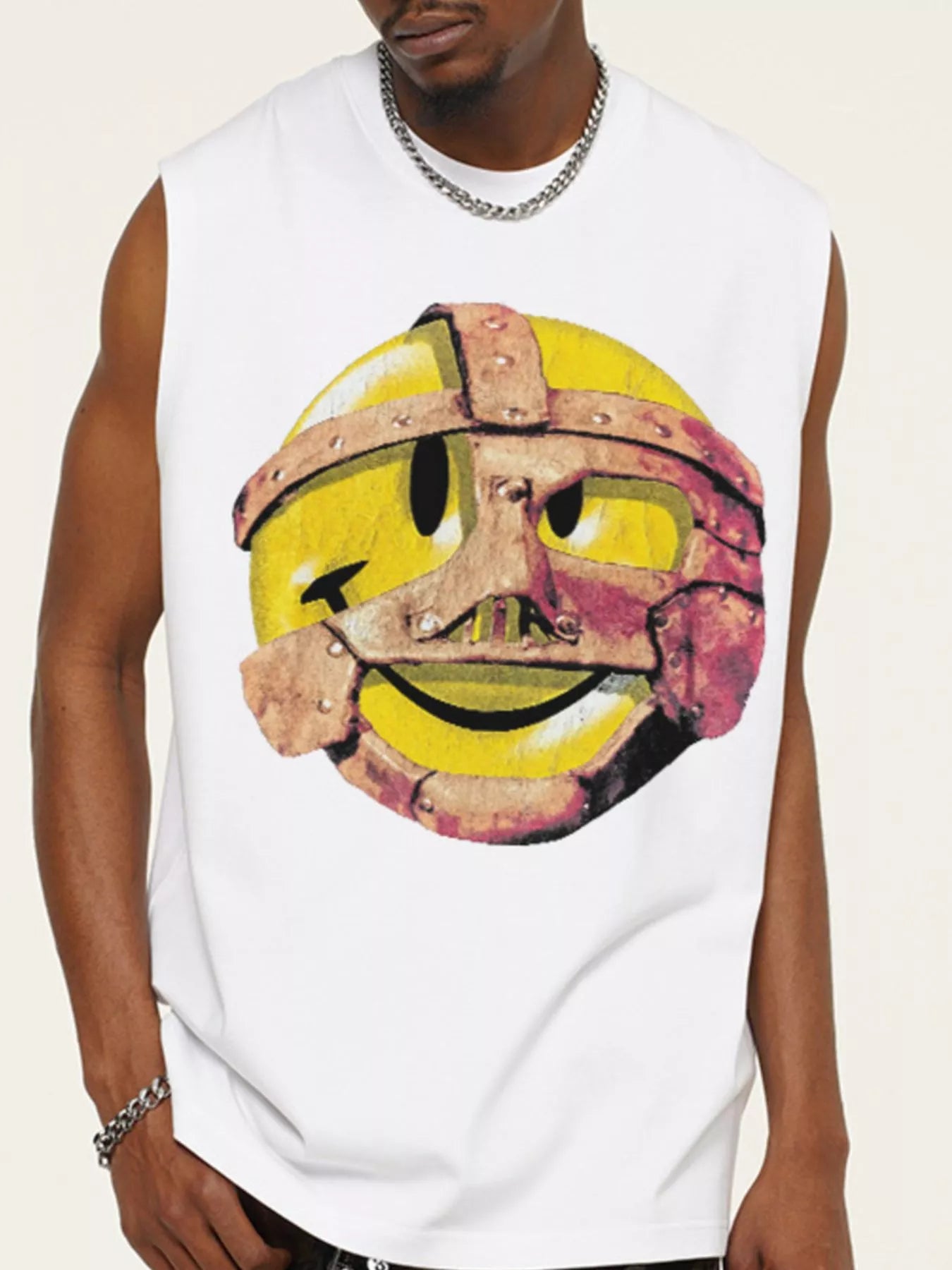 Men's Graphic Round Neck Tank Top White