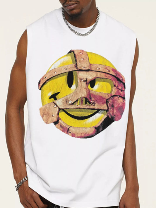 Men's Graphic Round Neck Tank Top White
