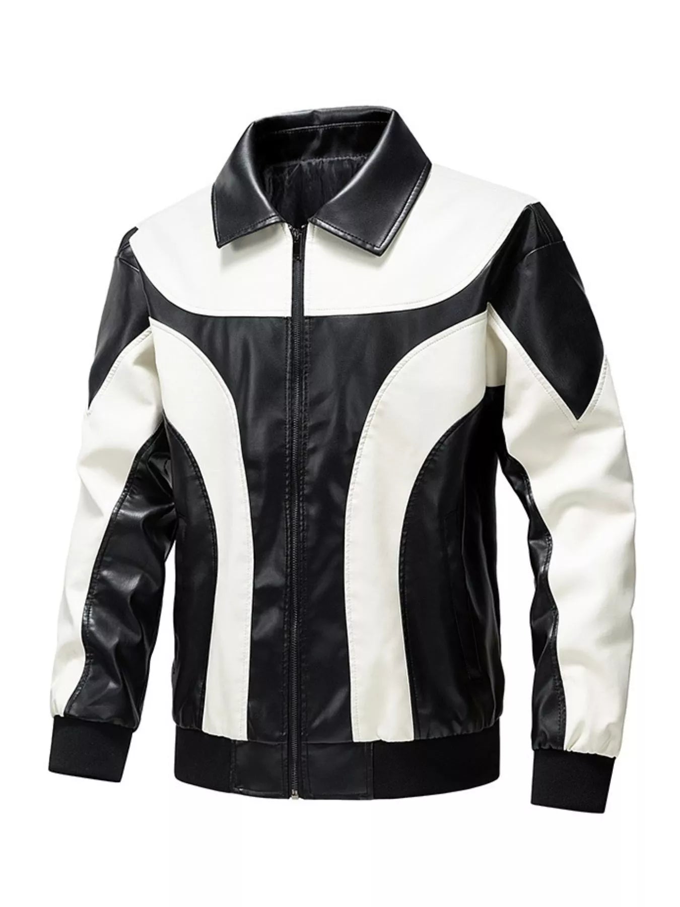 Men's Two-Tone Zip Up Leather Jacket White