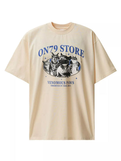 Men's Graphic Round Neck Short Sleeve T-Shirt Snow Beige